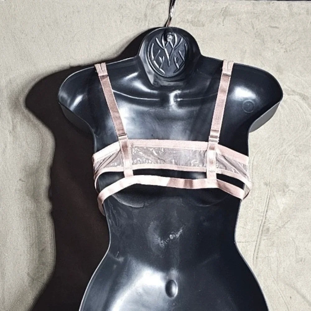 Victorias Secret Shimmer Mesh Bralette Mauve‎ Pink Wireless Cage Back Bra Large